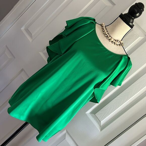 Worthington Green Ruffle Sleeve Silky Top - Picture 10 of 10